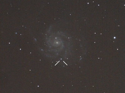 M101-49m-14subs-ISO1600-darks-bias-noflats 1crop-sn2011  Supernova Type Ia in M101 - PTF11kly