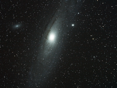 M31 150sx65subs total2h42m30s ISO1600 darks flats  M31 - 150s x 65 subs - total time 2h 42m 30s - ISO 1600 - using darks and flats - Canon 400D,  CGEM, Orion 80 mm APO triplet; August 4, 2011 - Holland Landing, Ontario